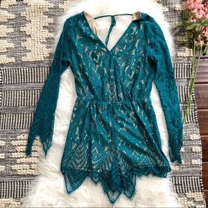 Xhilaration Teal Lace Jumpsuit